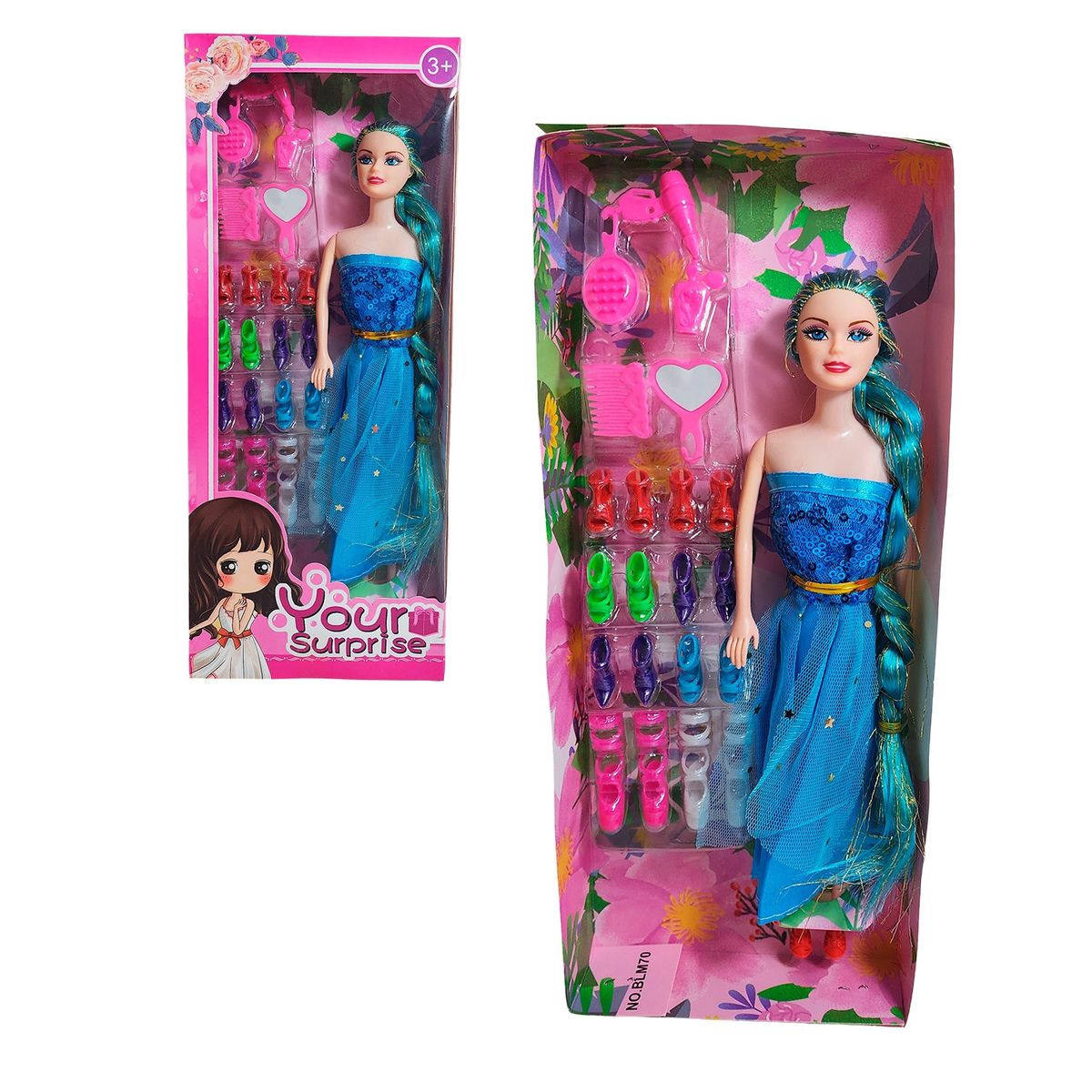 GENERICO - Muñeca Con Vestido Elegante + Set De Zapatos Juguete Niñas