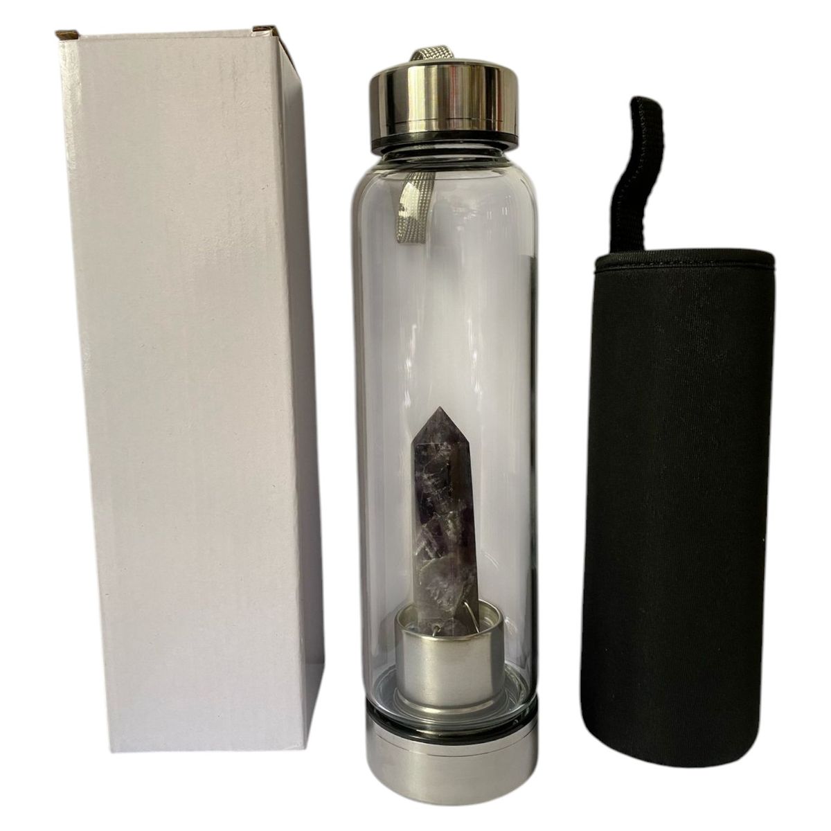 GENERICO - Termo Con Cristales De Cuarzo Violeta Botella De Agua Con Estuche