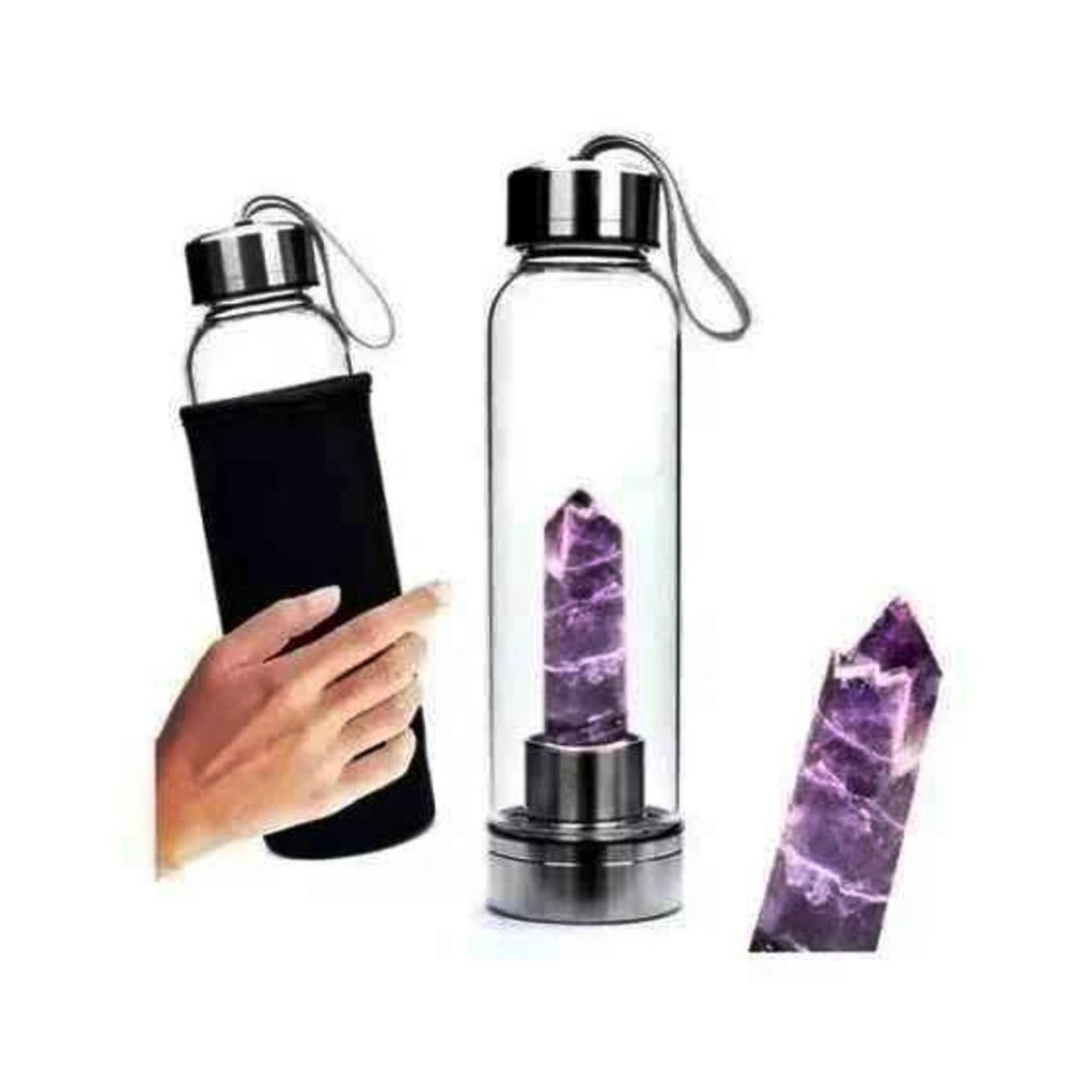 GENERICO - Termo Con Cristales De Cuarzo Violeta Botella De Agua Con Estuche