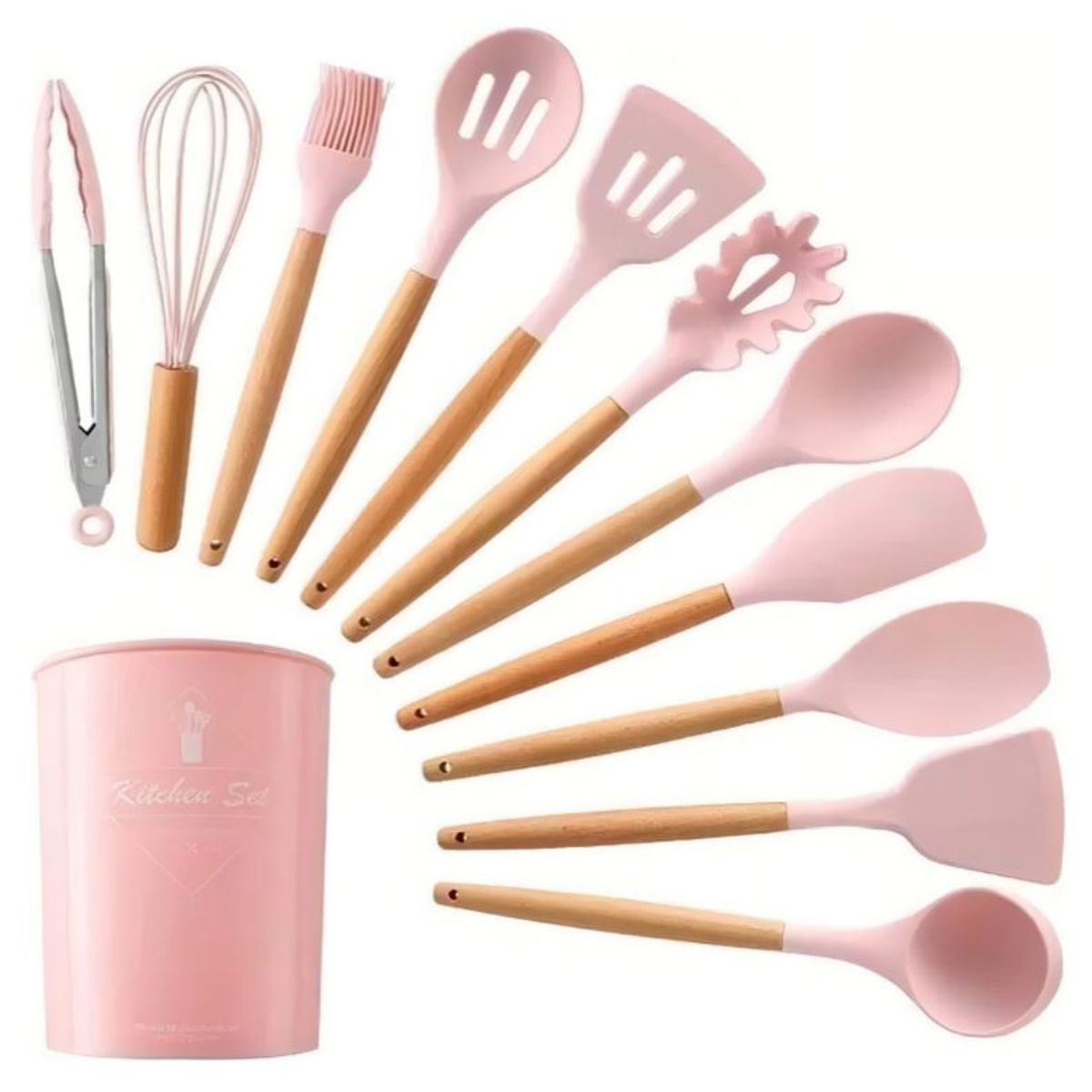 GENERICO - Set De Utensilios De Cocina 12 Piezas En Silicona Rosa