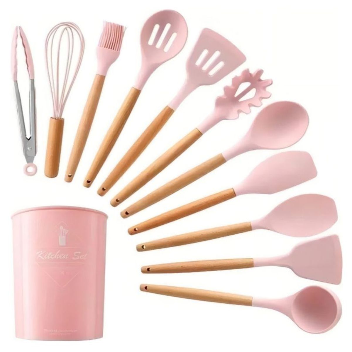 GENERICO - Set De Utensilios De Cocina 12 Piezas En Silicona Rosa