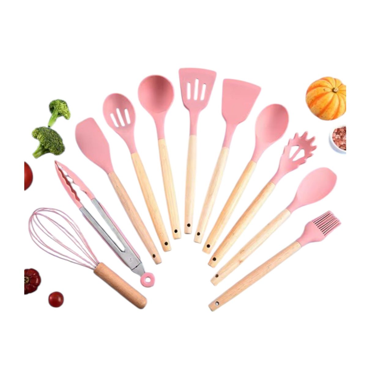 GENERICO - Set De Utensilios De Cocina 12 Piezas En Silicona Rosa