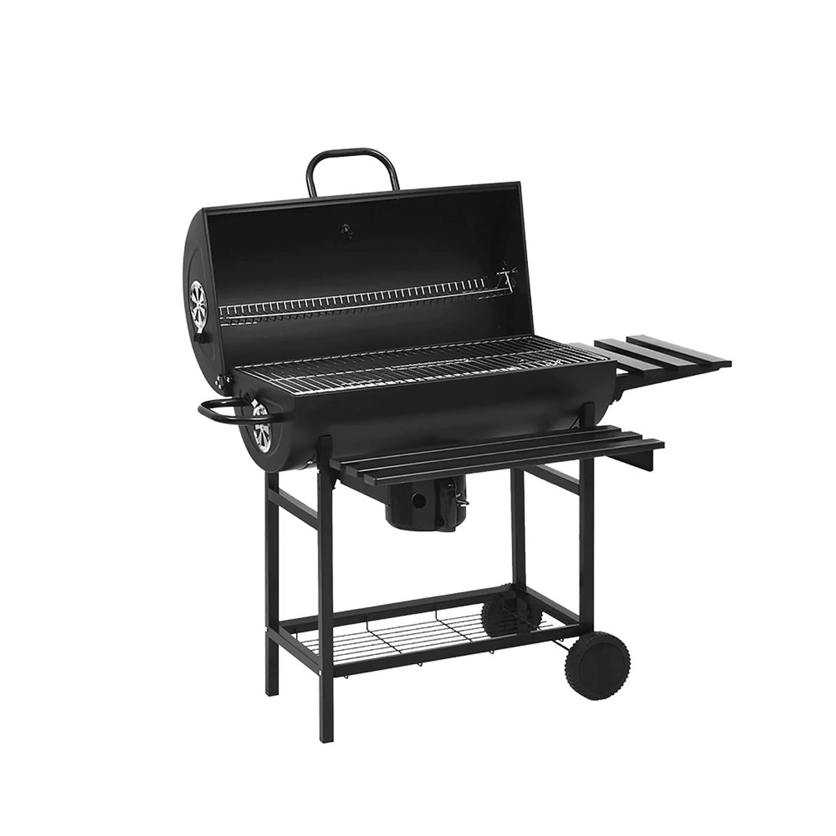 STAY ELIT - ASADOR TIPO BARRIL A CARBON NEGRO PORTATIL CON ADITAMENTOS