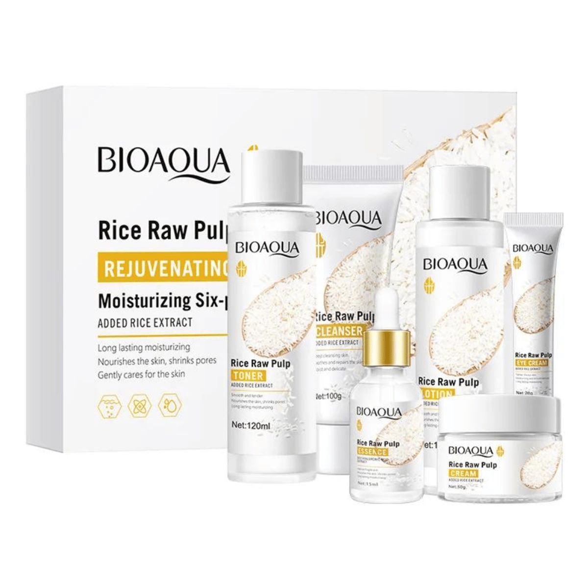BIOAOUA - Kit Facial Arroz Aclarante Antiedad Skincare X 6 Bioaqua