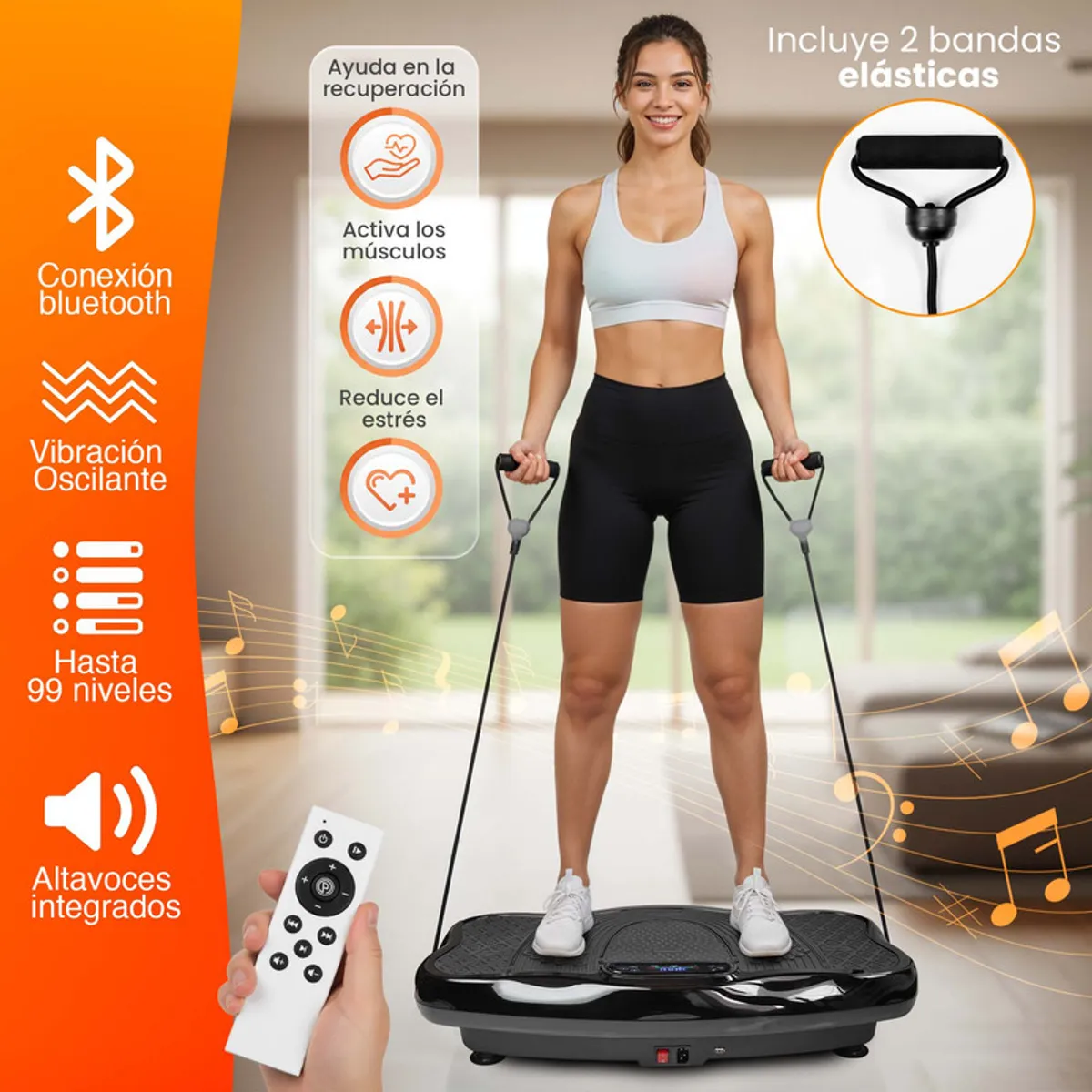 STYLE STARS - Plataforma Vibratoria Grande de Ejercicio - Bandas y Control