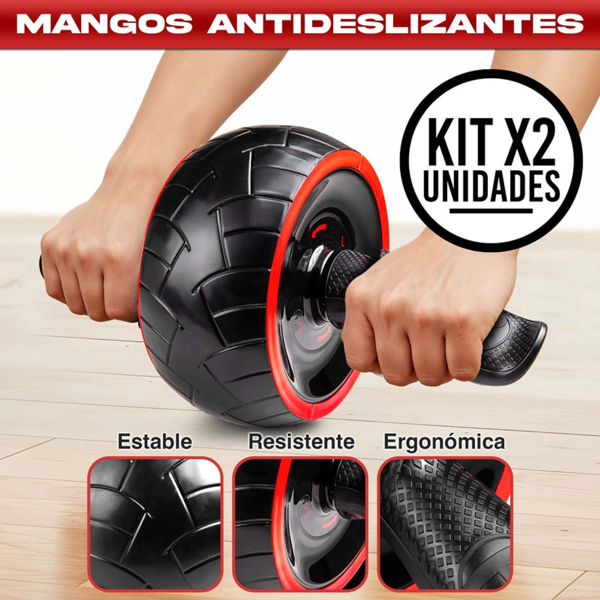 STYLE STARS - Set x2 Rueda Abdominal Retráctil con Resorte Tapete Rodillas