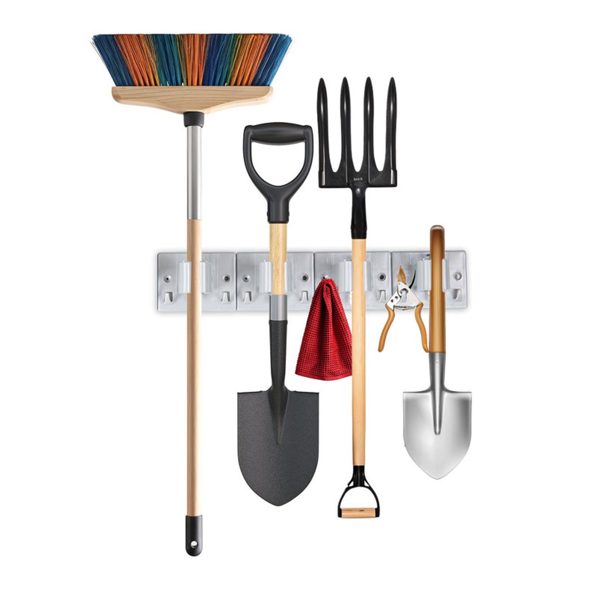 ENERGY PLUS - Porta Escobas y Traperos a Presión - 4 Sujetadores 8 Ganchos