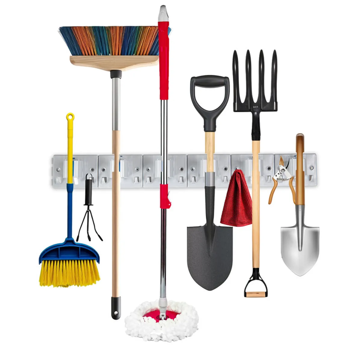 ENERGY PLUS - PortaEscobas y Traperos a Presión - 6 Sujetadores 12 Ganchos