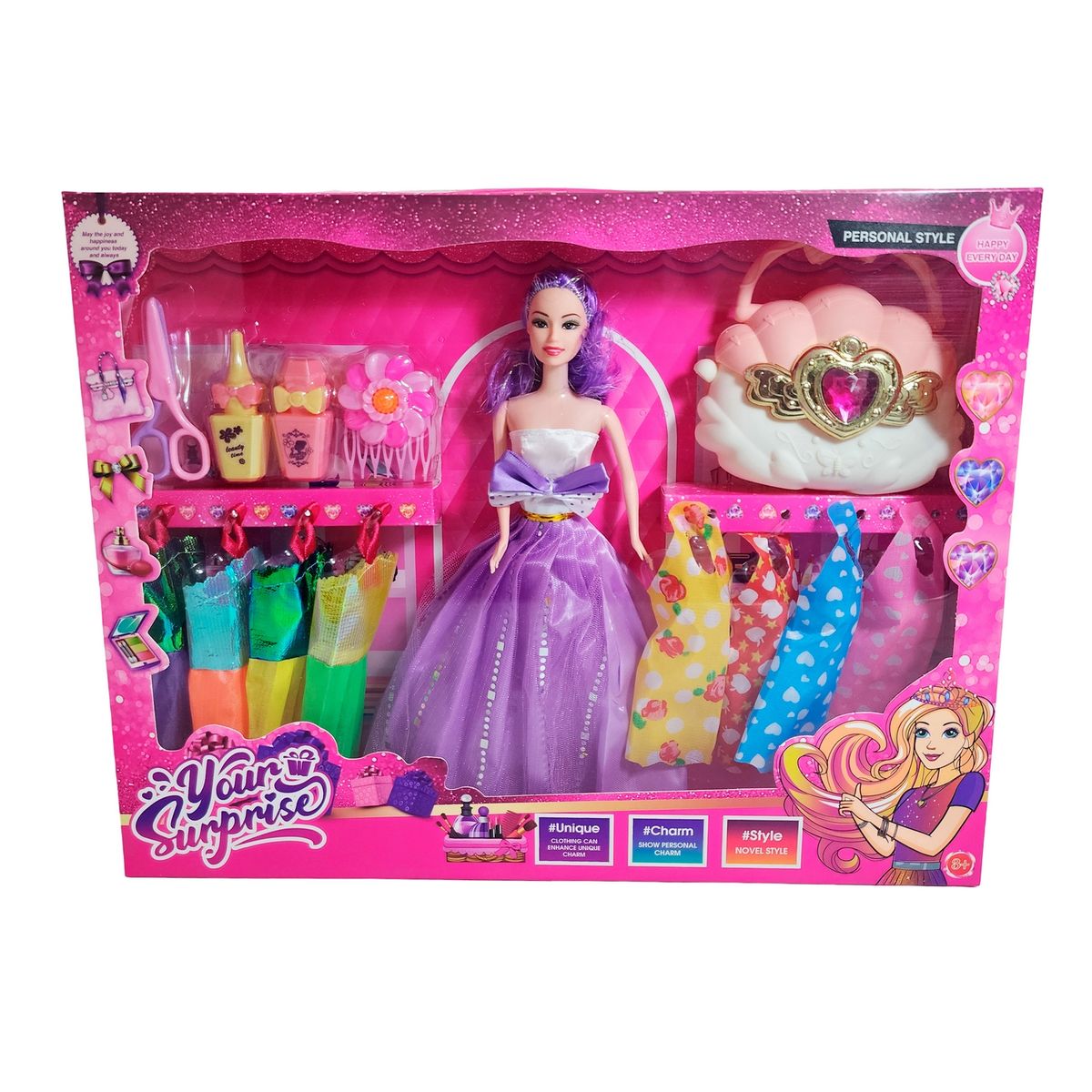 GENERICO - Muñeca Vestidos Elegantes Con Bolso + Accesorios De Juguete