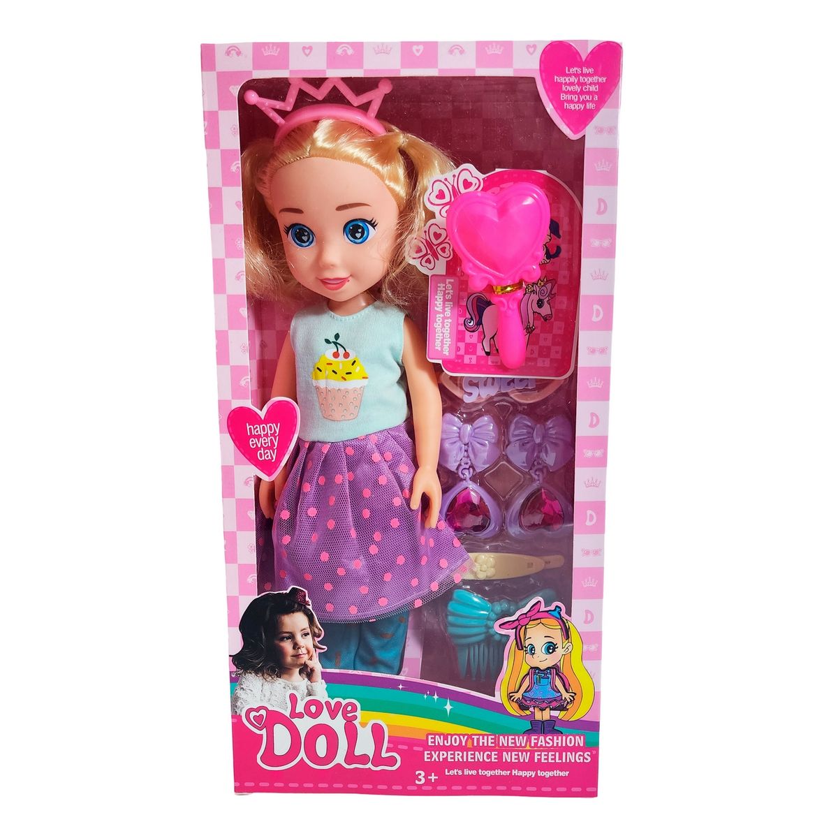 GENERICO - Muñeca Con Diadema + Accesorios De Juguete Niñas