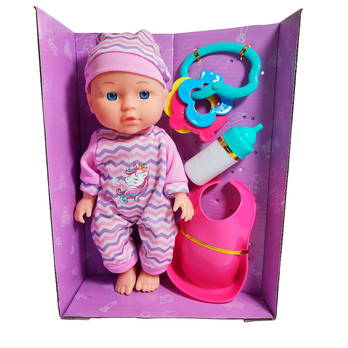 GENERICO - Muñeco Bebe Bebote Pijama Con Tetero Y Sonajero Juguete