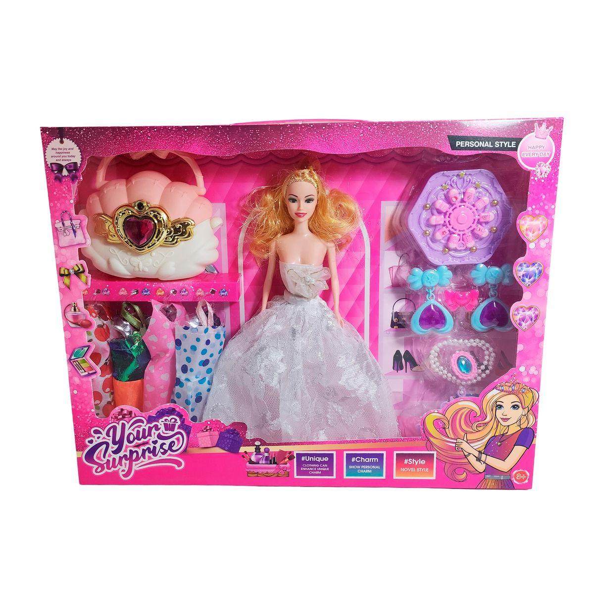 GENERICO - Muñeca Vestido Elegante De Gala Bolso + Accesorios Juguete