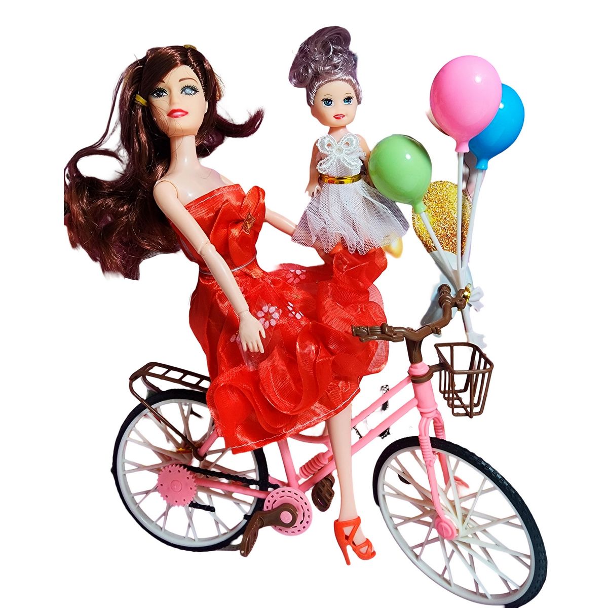 GENERICO - Muñeca Con Hija En Bicicleta + Globos De Juguete Niñas