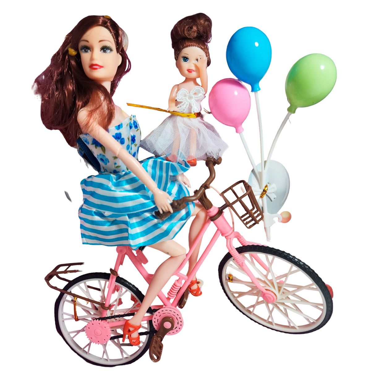 GENERICO - Muñeca Con Hija En Bicicleta + Globos De Juguete Niñas