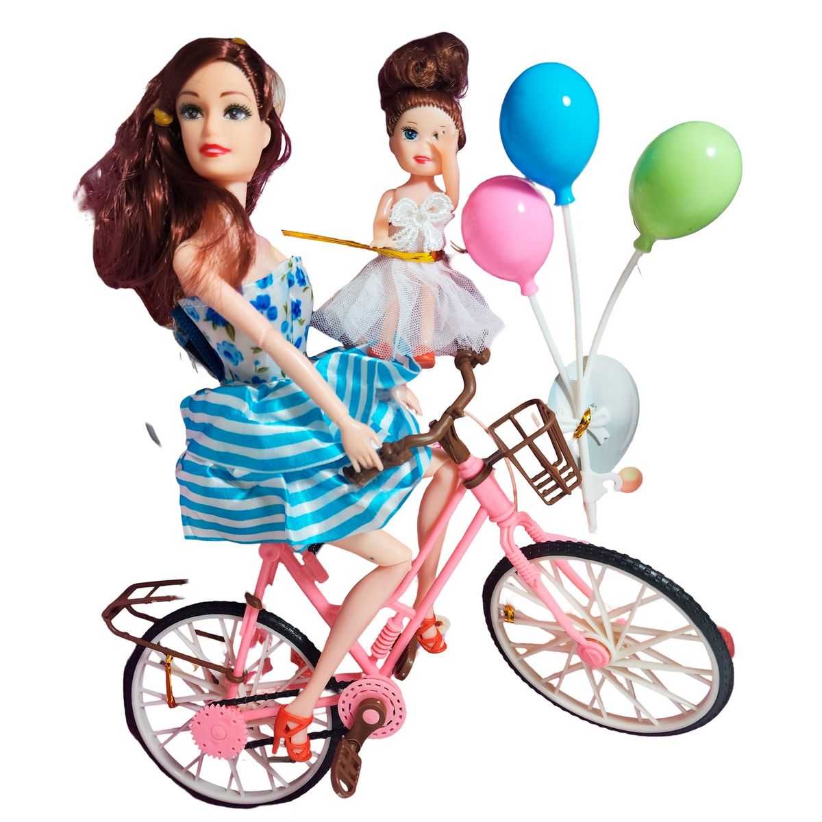 GENERICO - Muñeca Con Hija En Bicicleta + Globos De Juguete Niñas