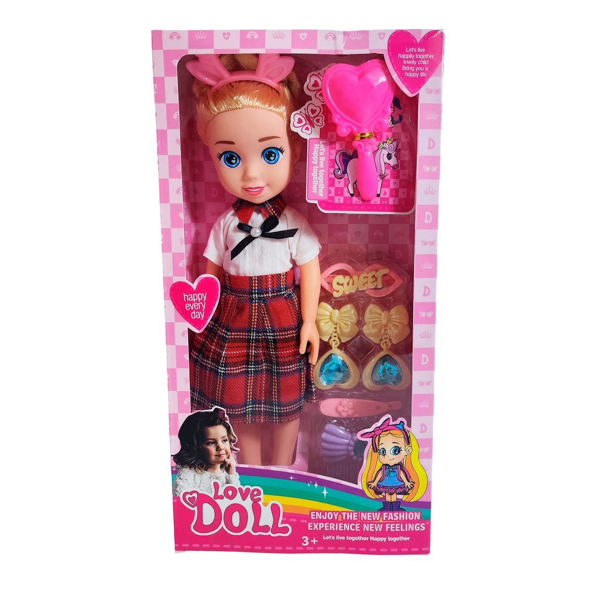 GENERICO - Muñeca Con Diadema + Accesorios De Juguete Niñas