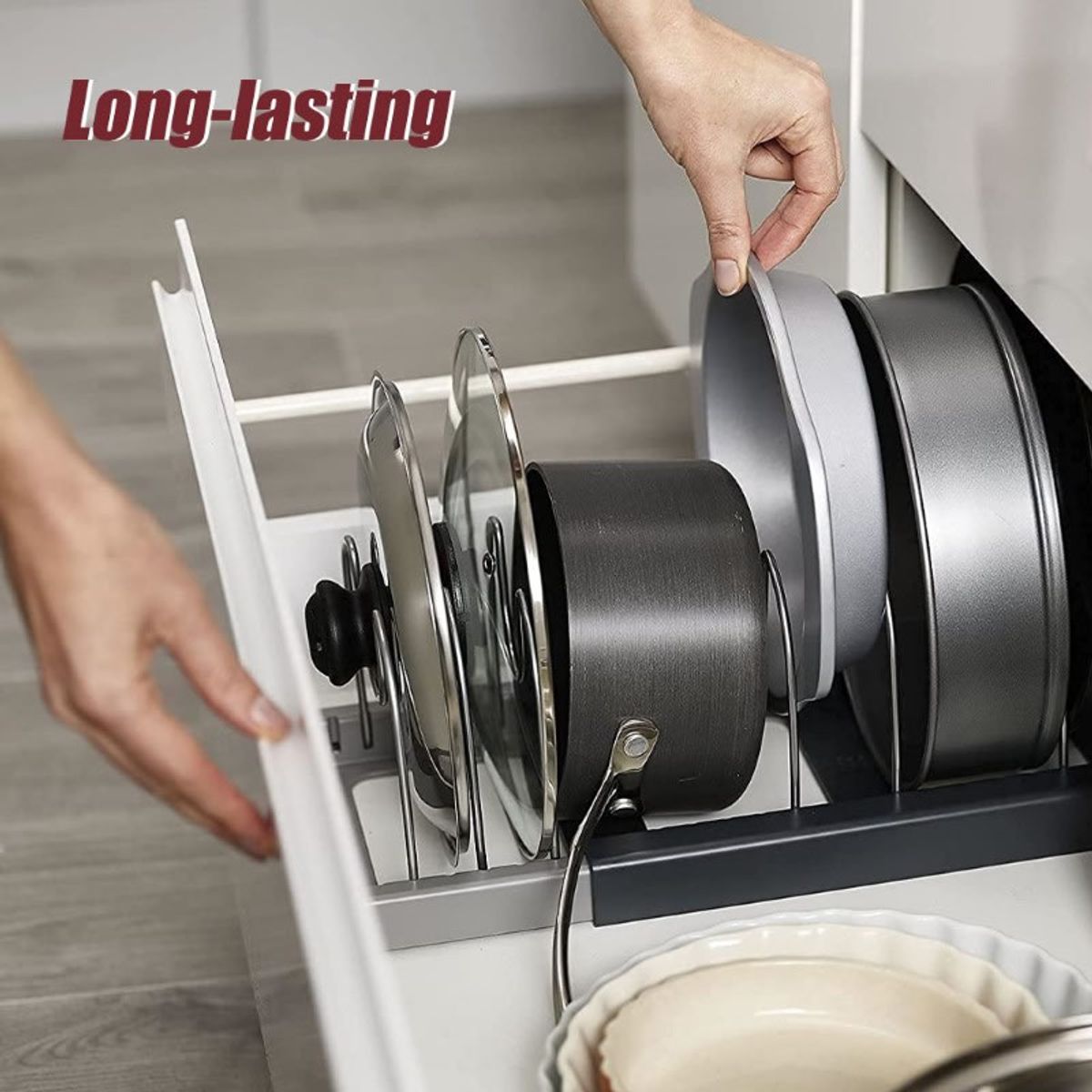 GENERICO - Organizador Ollas Sartenes Tapas Platos Ajustable Acero