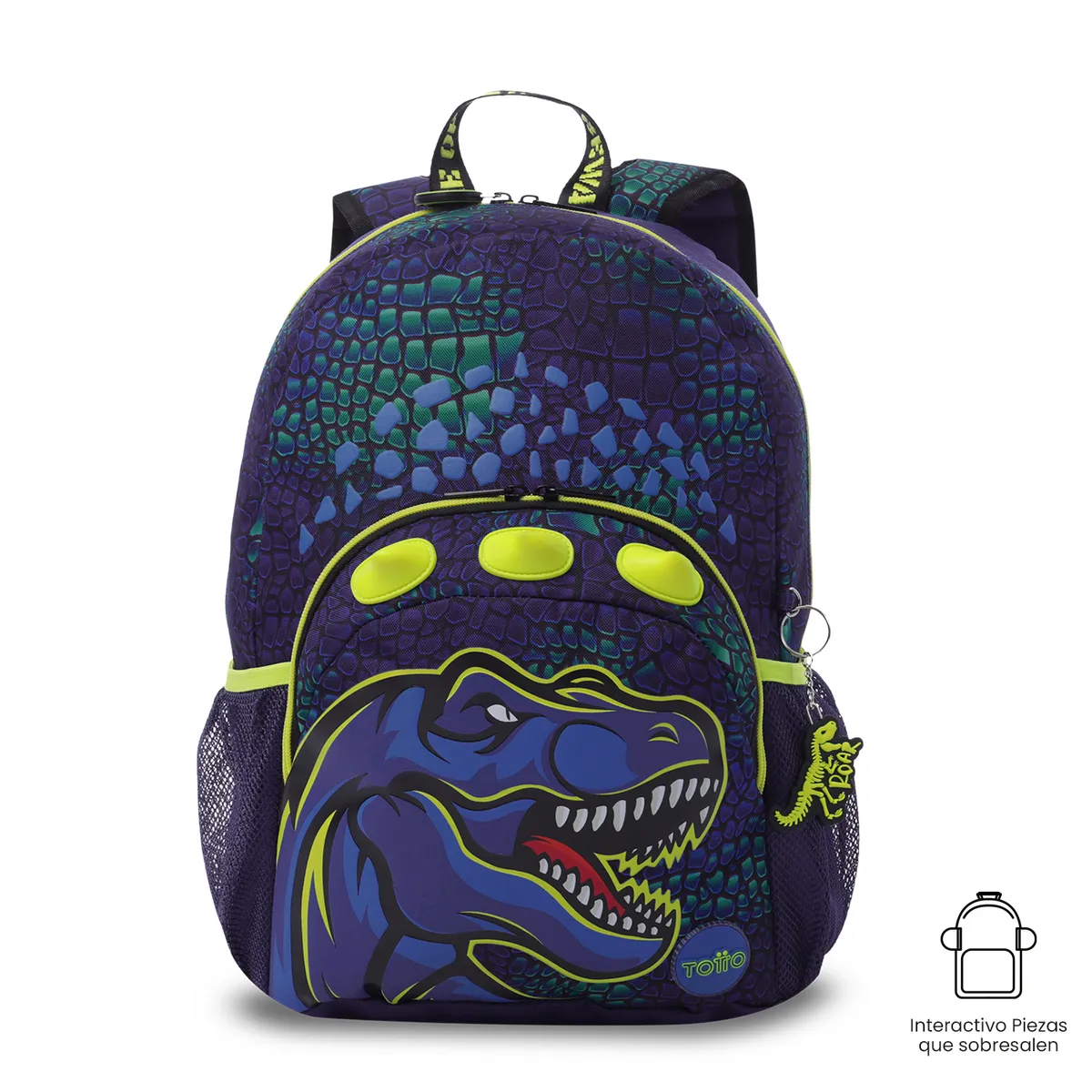 TOTTO - Morral Mochila Escolar Dino Rock M Niño Azul Totto