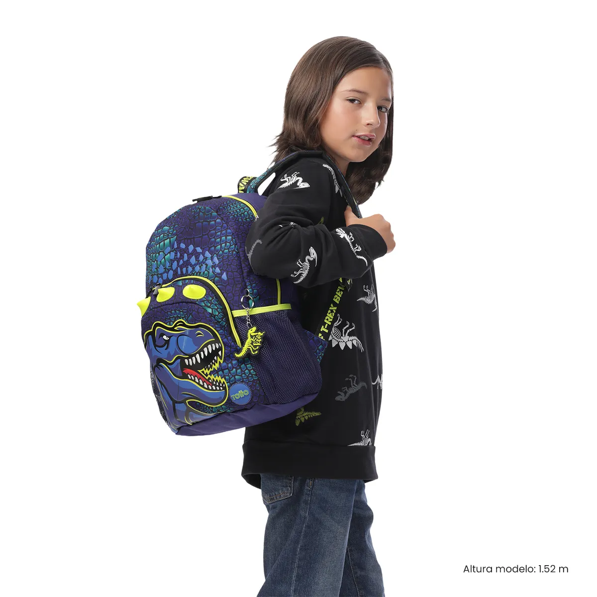 TOTTO - Morral Mochila Escolar Dino Rock M Niño Azul Totto