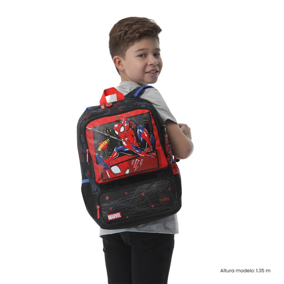 TOTTO - Morral Mochila Escolar Spiderman Hero M Niño Negro Totto