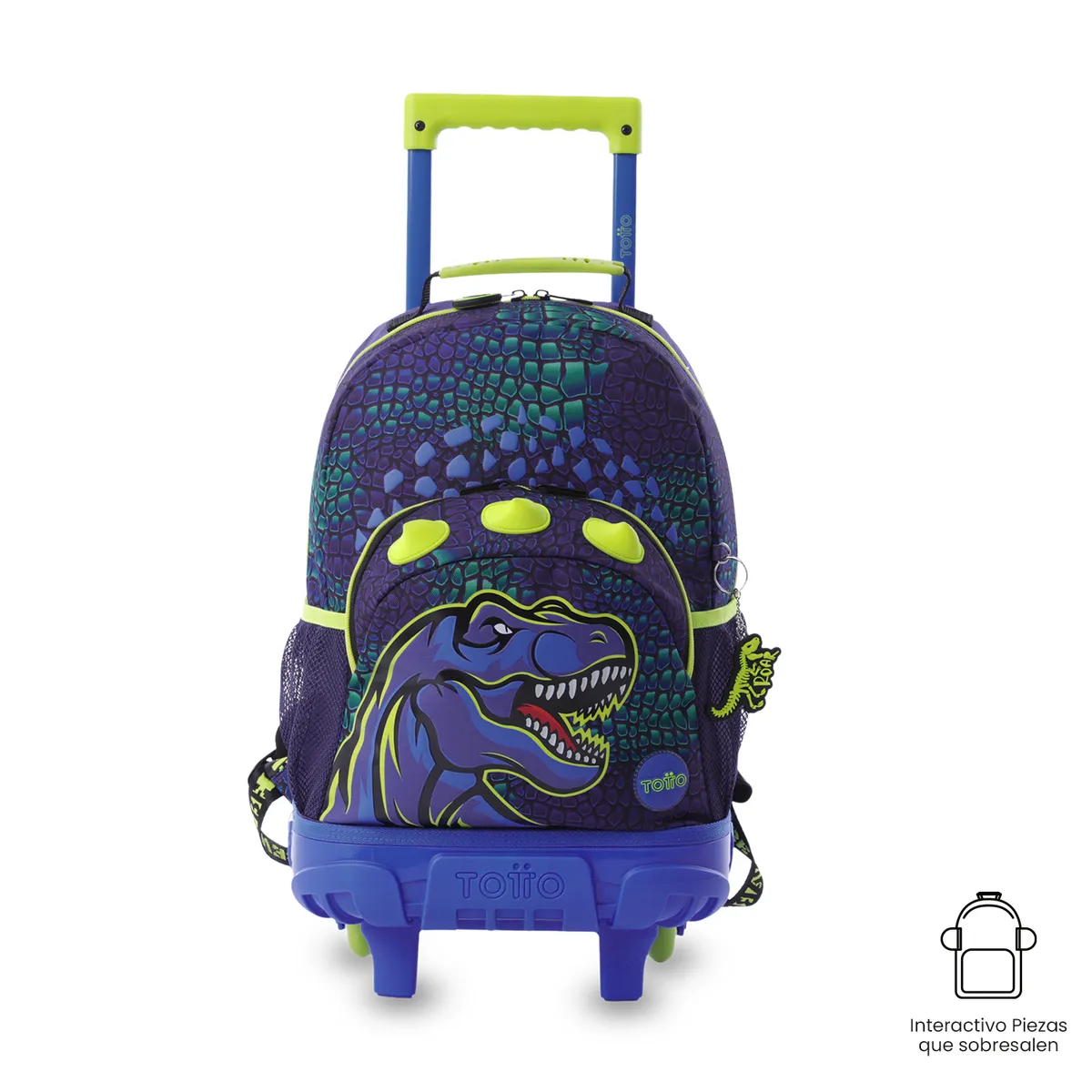 TOTTO - Morral Mochila Escolar Ruedas Dino Rock M Niño Azul Totto