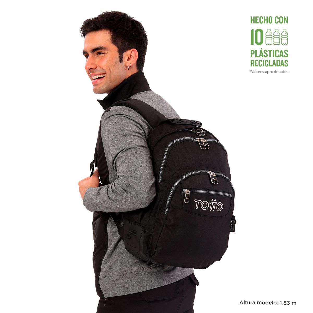 TOTTO - Morral Mochila Rayol Unisex Con Porta PC 14'' Negro Totto