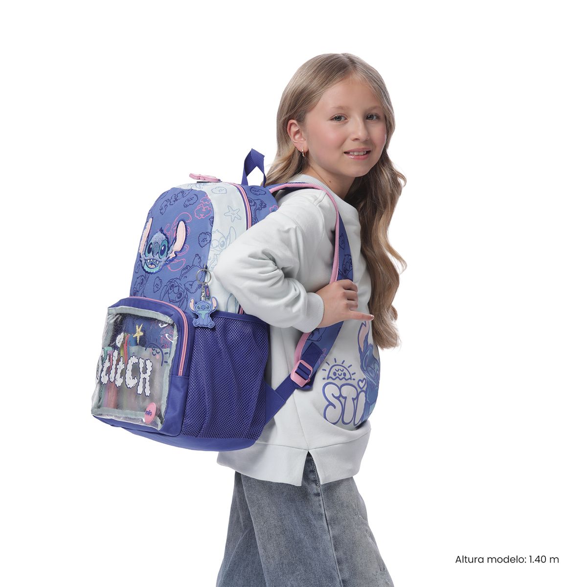 TOTTO - Morral Mochila Escolar Stitch On The Beach L Niña Azul Totto