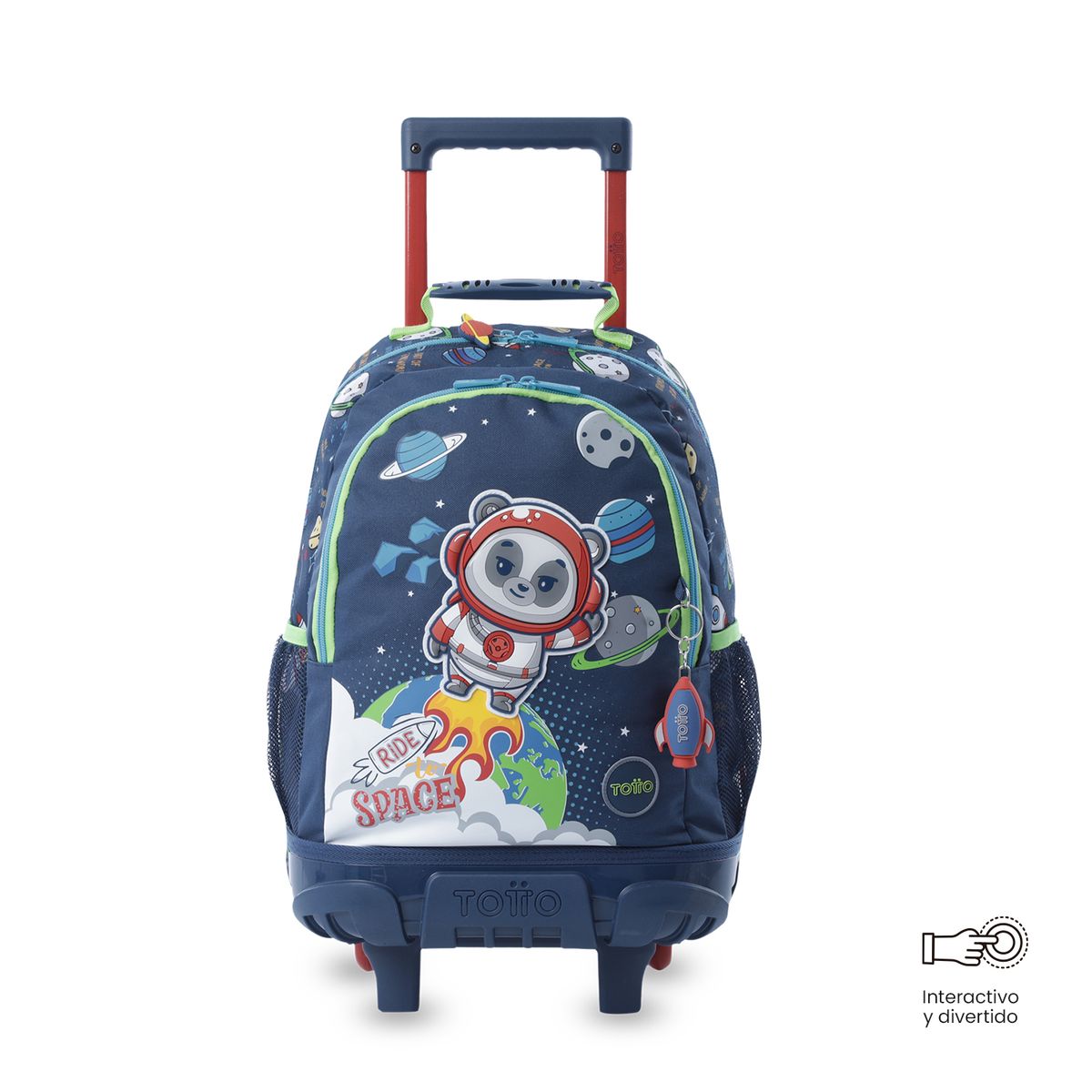 TOTTO - Morral Mochila Escolar Ruedas + Libro Panda Space M Azul