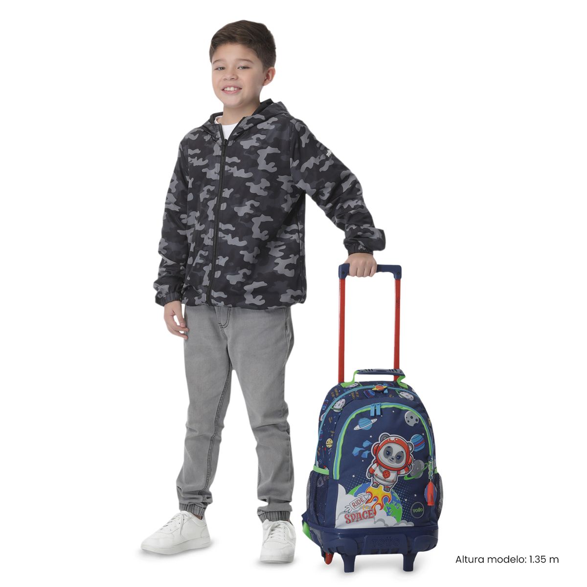 TOTTO - Morral Mochila Escolar Ruedas + Libro Panda Space M Azul