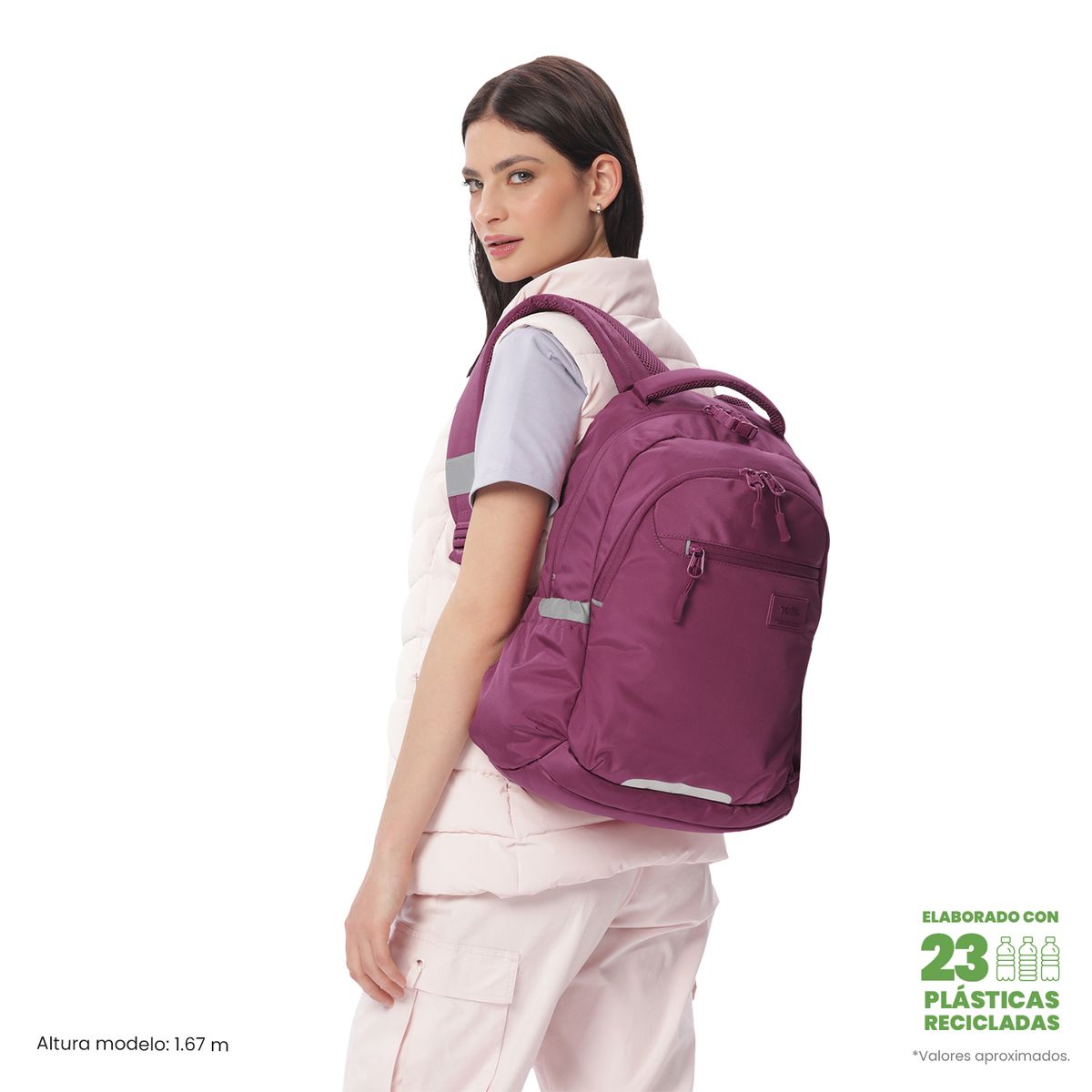 TOTTO - Morral Mochila Rpet Misisipi Mujer Porta 14'' Rosado Totto