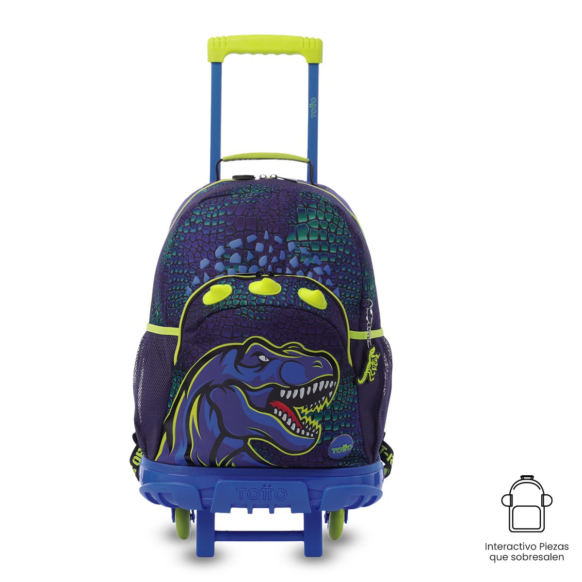 TOTTO - Morral Mochila Escolar Ruedas Dino Rock L Niño Azul Totto