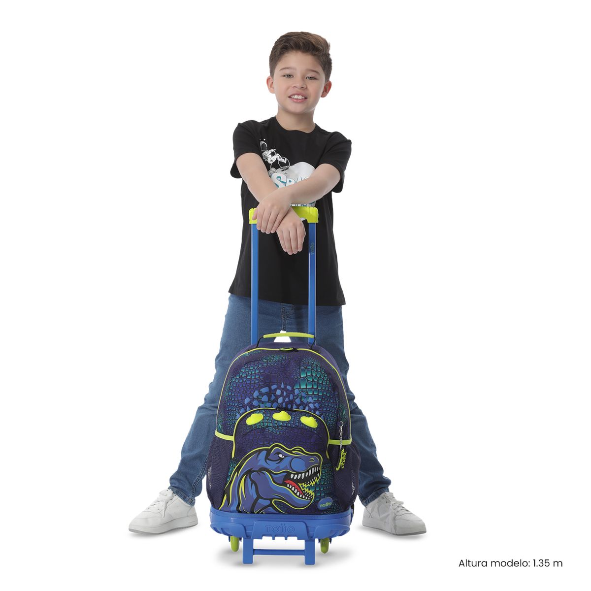 TOTTO - Morral Mochila Escolar Ruedas Dino Rock L Niño Azul Totto