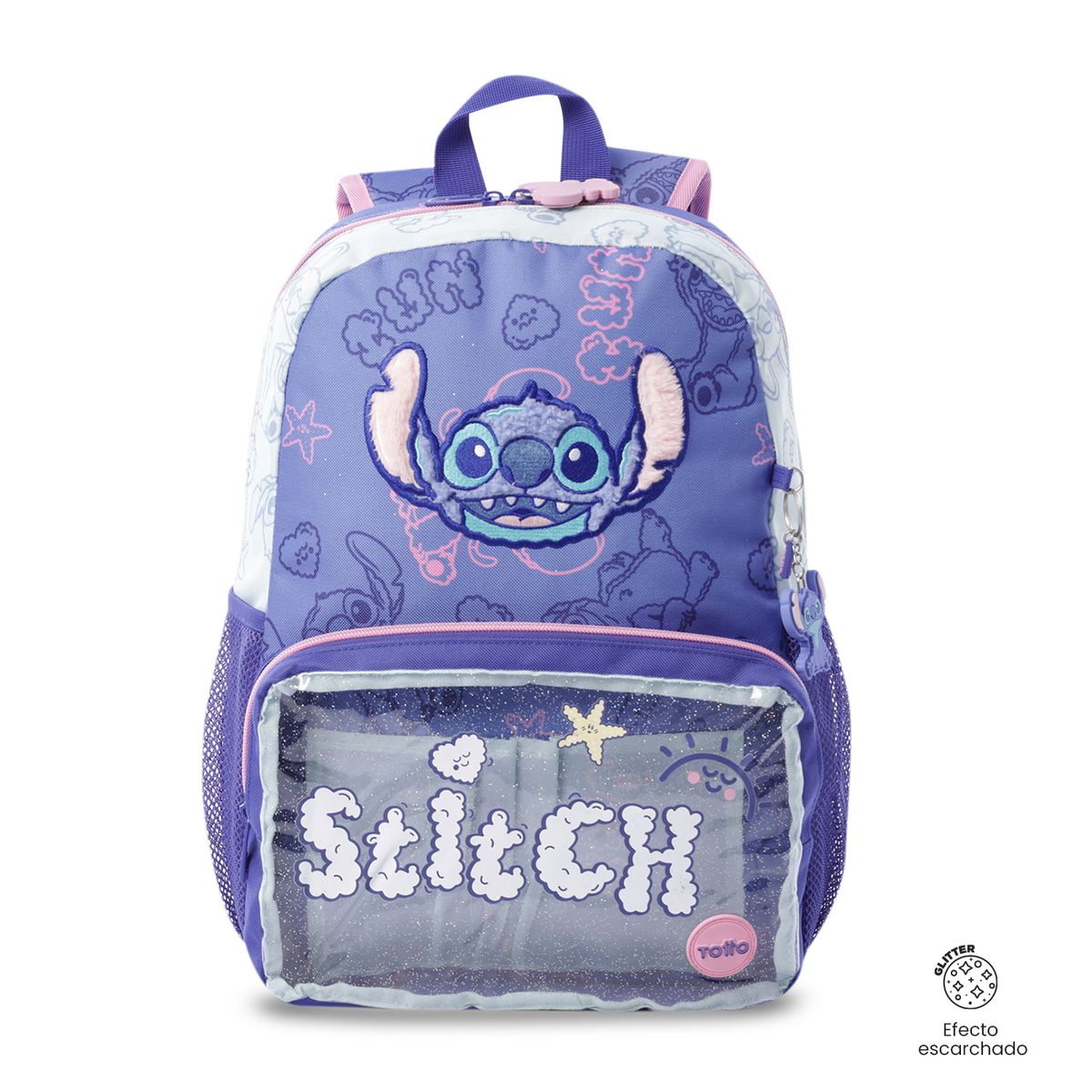 TOTTO - Morral Mochila Escolar Stitch On The Beach M Niña Azul Totto