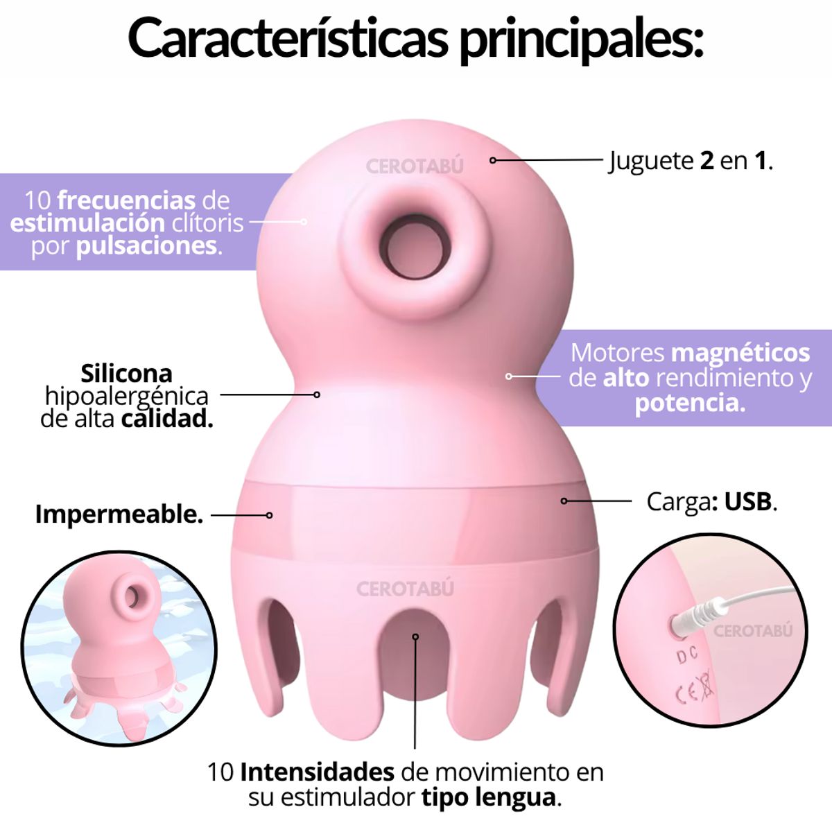 GENERICO - Vibrador 2En1 Succionador Clitoris Punto G Recargable Sex Oral