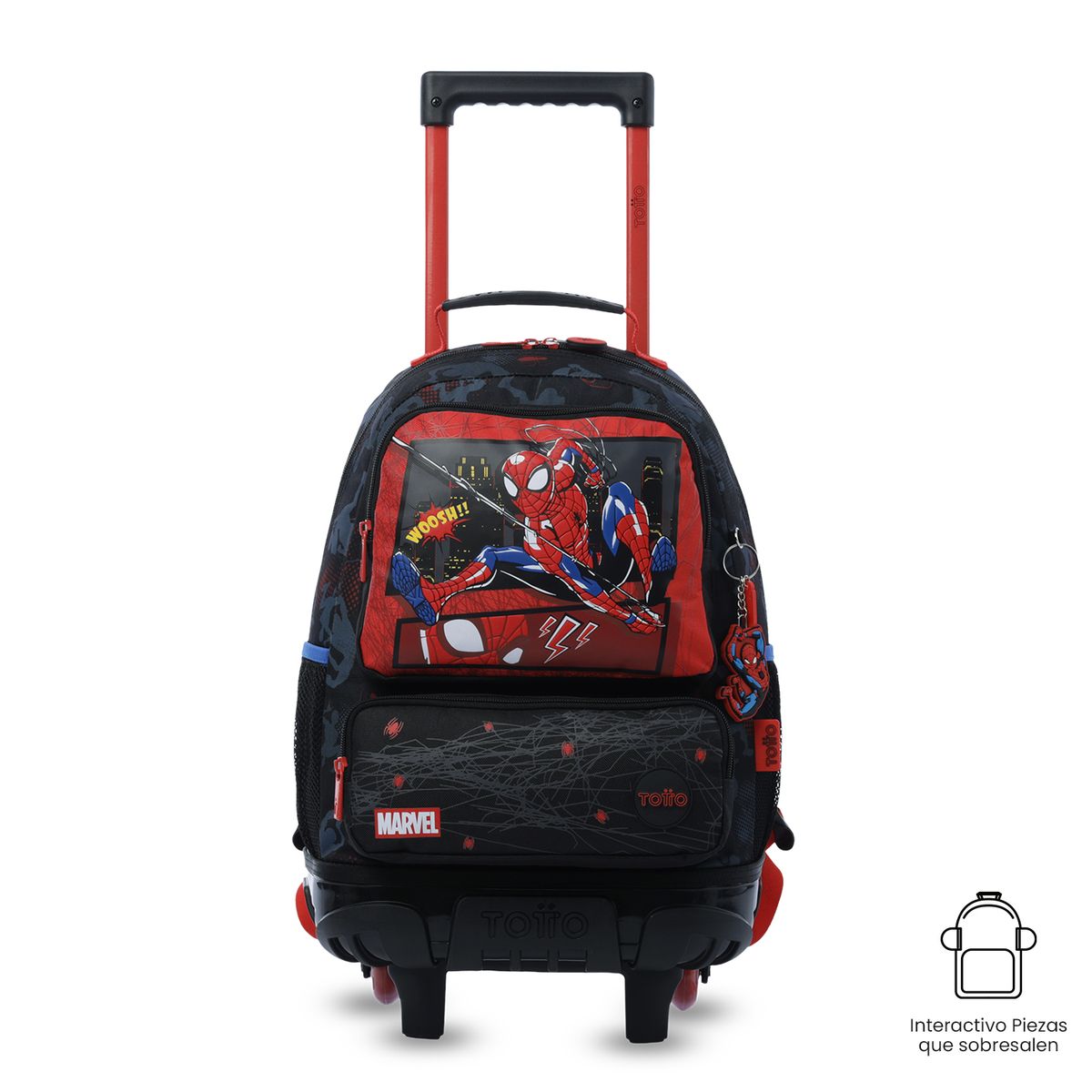 TOTTO - Morral Mochila Escolar Ruedas Spiderman M Niño Negro Totto