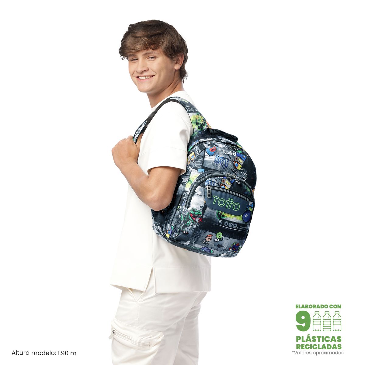 TOTTO - Morral Mochila Escolar Hombre Gommas Negro Totto