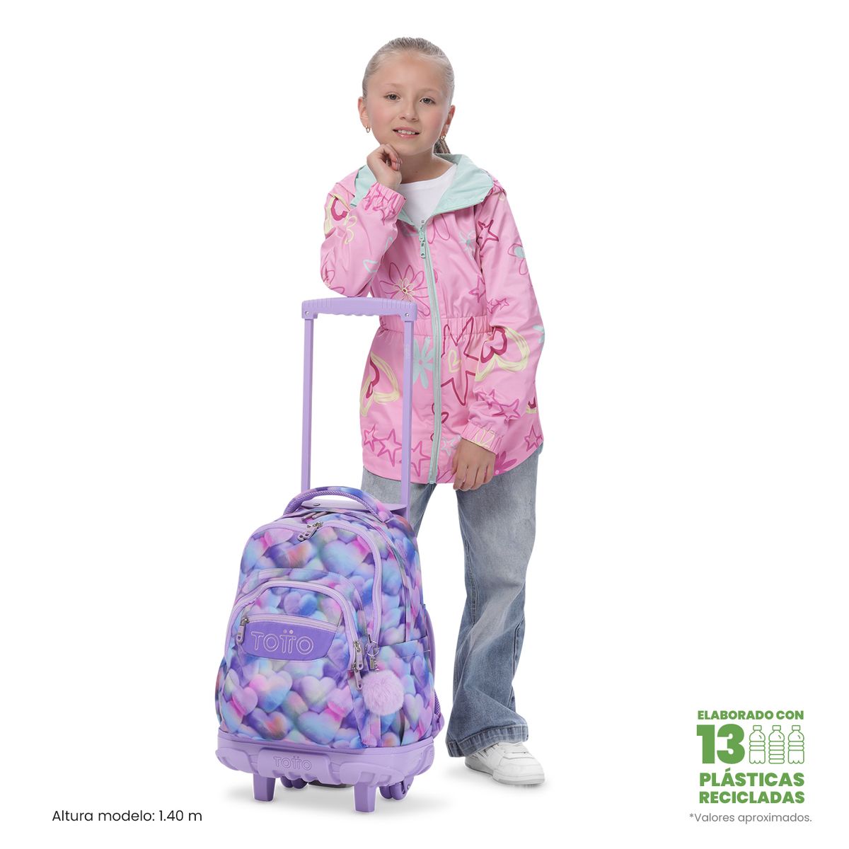 TOTTO - Morral Mochila Escolar Ruedas Renglon Niña Morado Totto