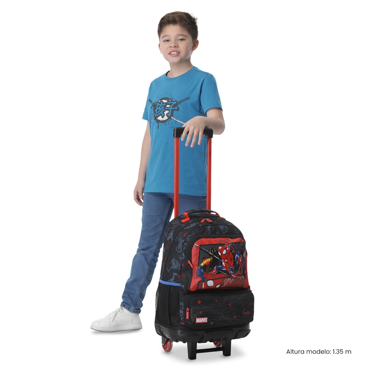 TOTTO - Morral Mochila Escolar Ruedas Spiderman L Niño Negro Totto