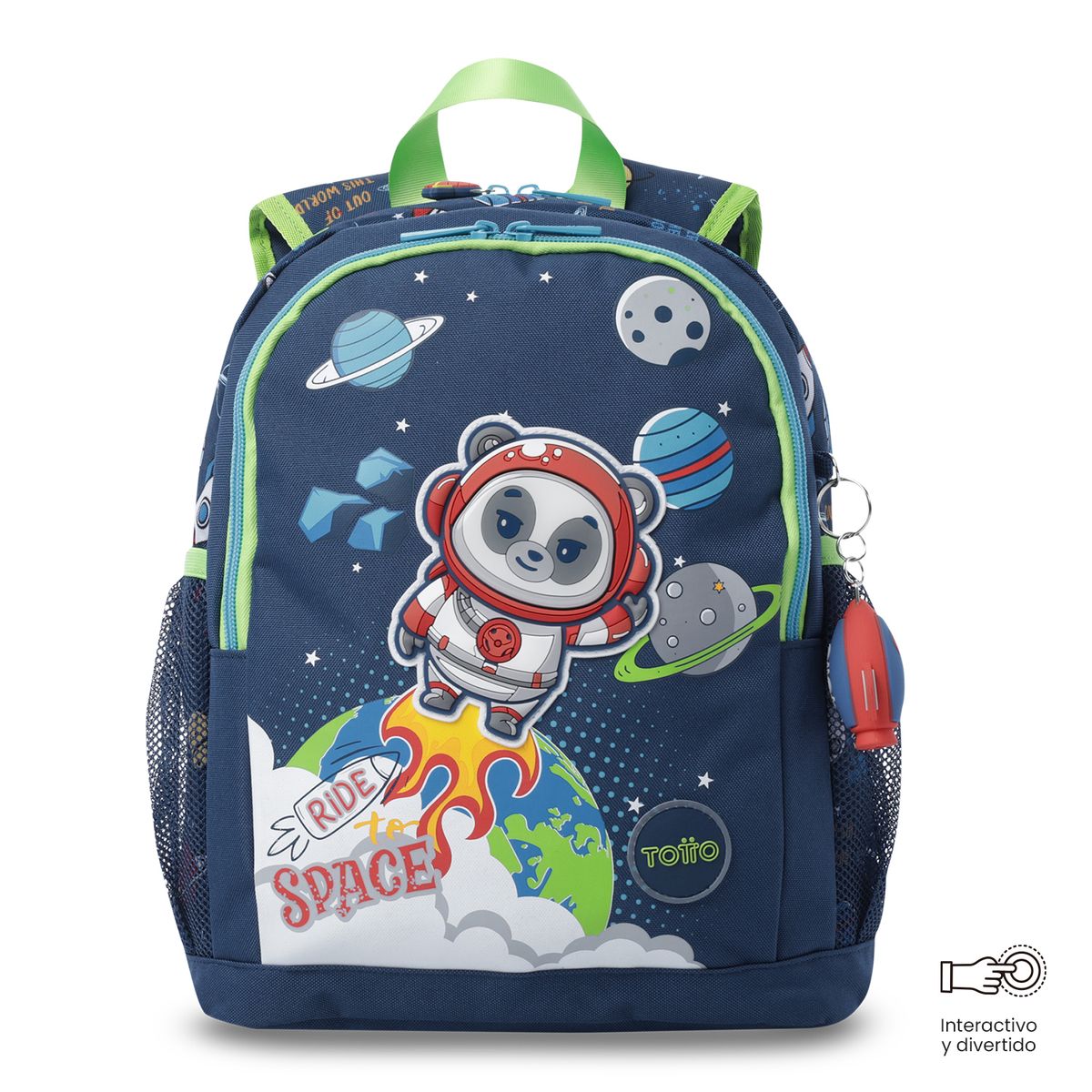 TOTTO - Morral Mochila Escolar + Libro Panda Space M Niño Azul Totto