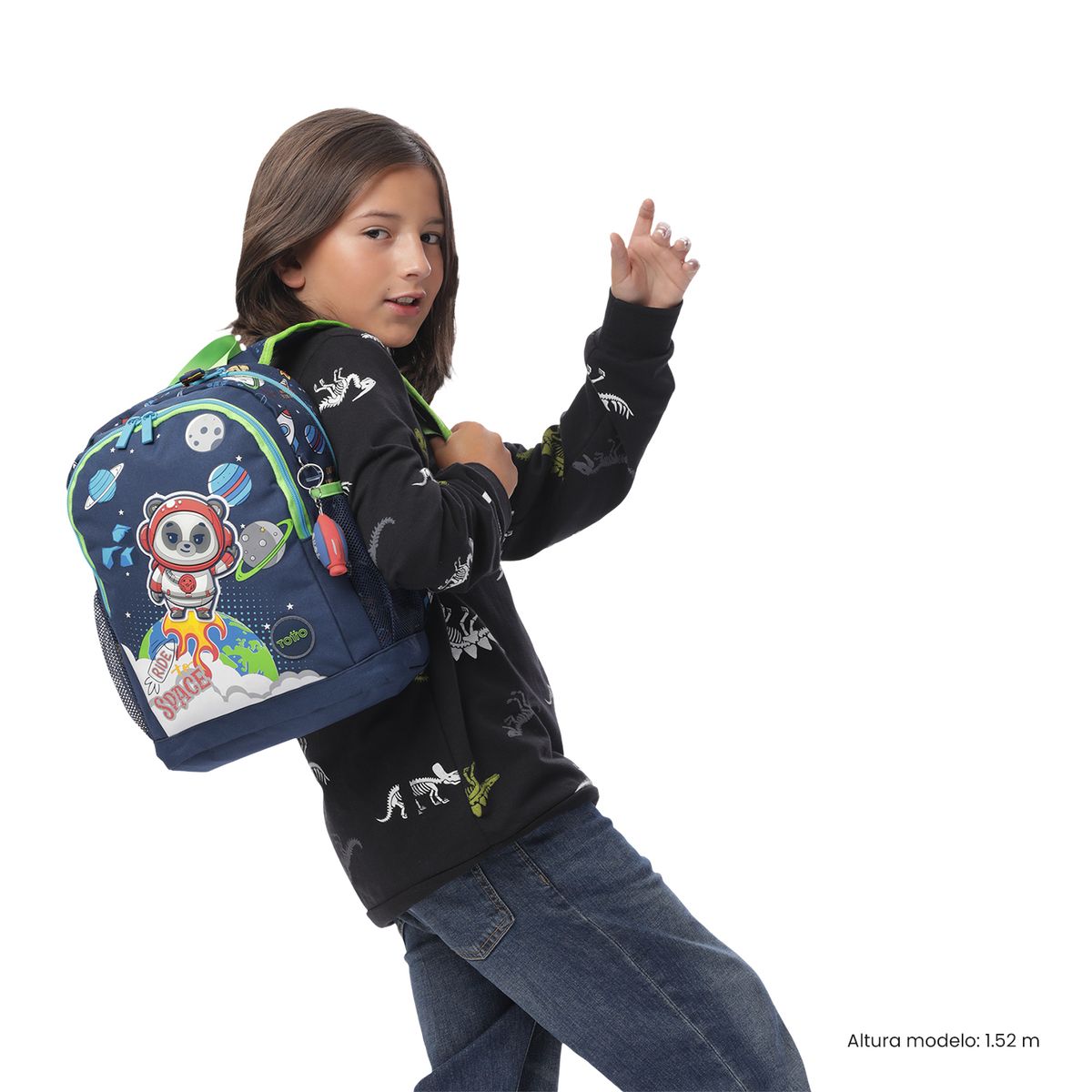 TOTTO - Morral Mochila Escolar + Libro Panda Space M Niño Azul Totto