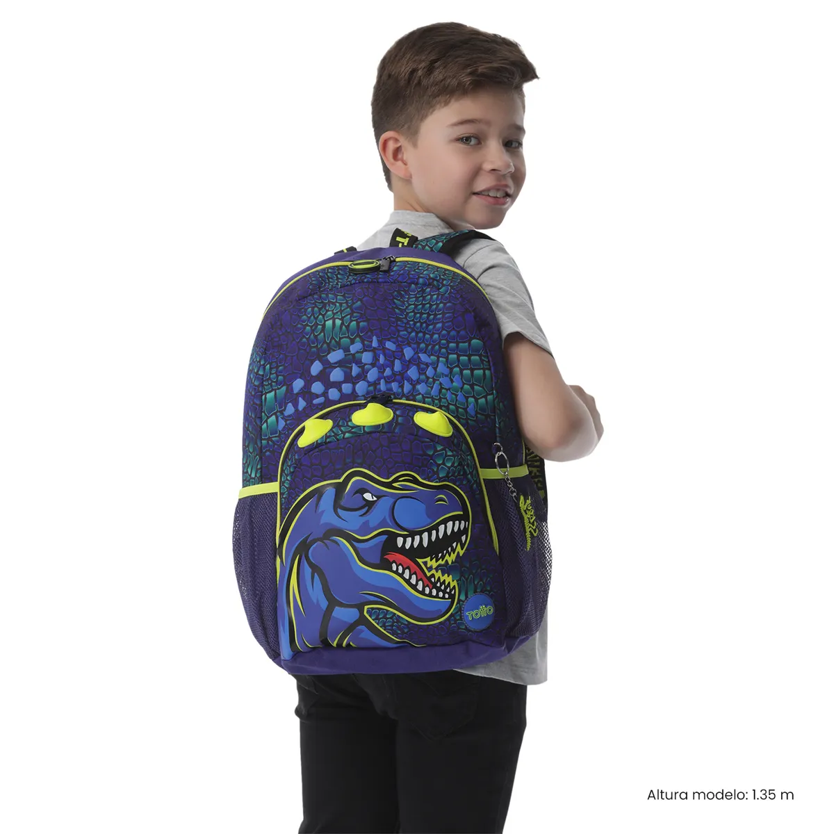 TOTTO - Morral Mochila Escolar Dino Rock L Niño Azul Totto