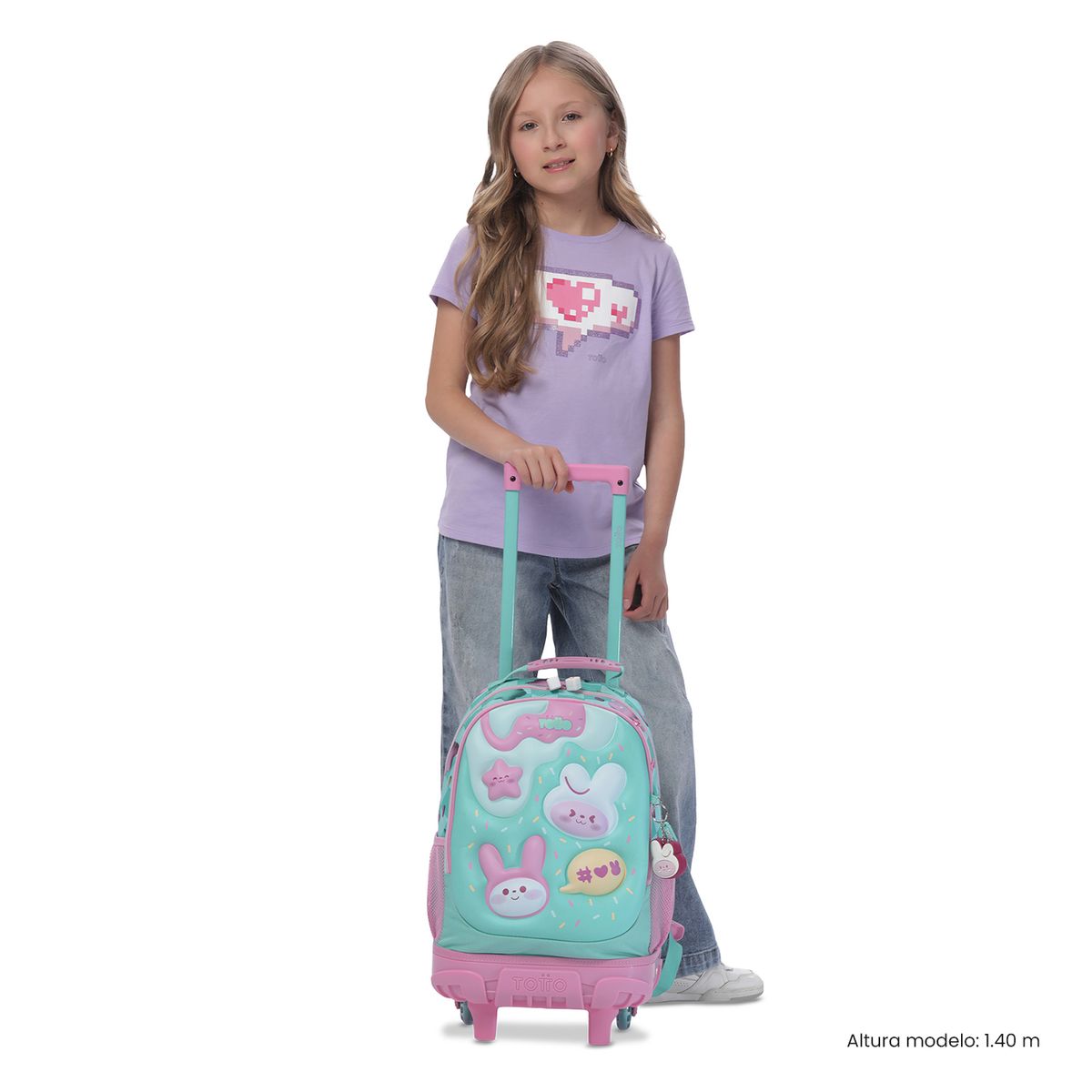 TOTTO - Morral Mochila Escolar Ruedas Bunny Pump M Niña Azul Totto
