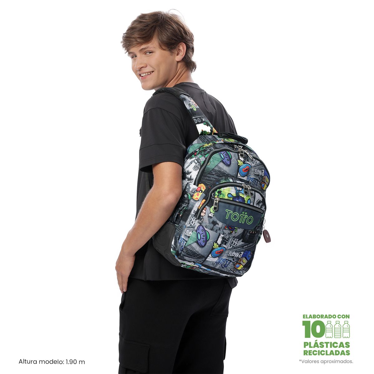 TOTTO - Morral Mochila Escolar Rayol Hombre Negro Totto