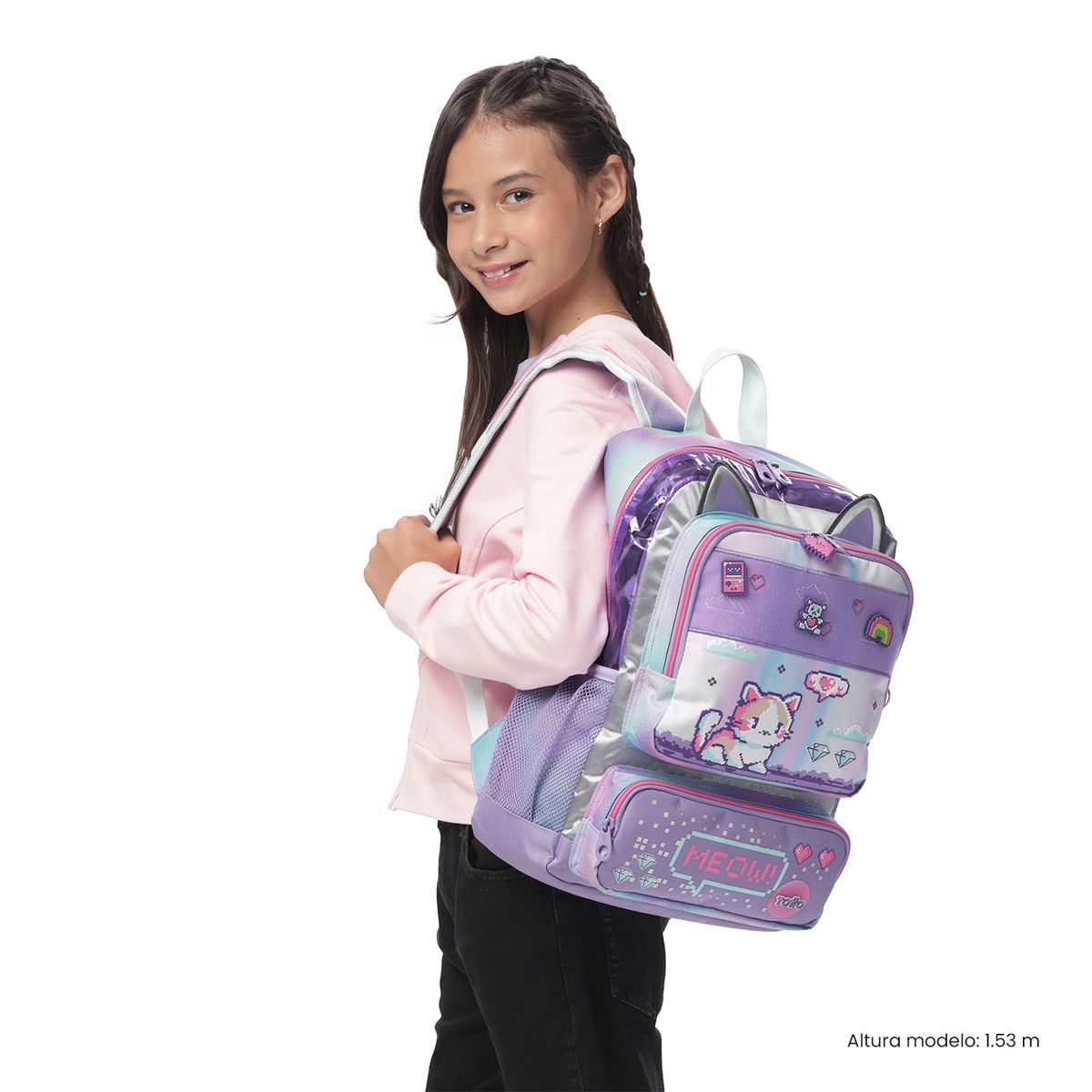 TOTTO - Morral Mochila Escolar Andy Cat M Niña Morado Totto