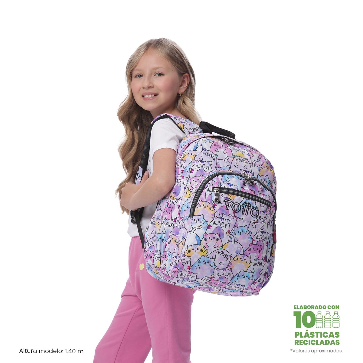 TOTTO - Morral Mochila Escolar Acuarela Glitter Rosado Mujer Totto