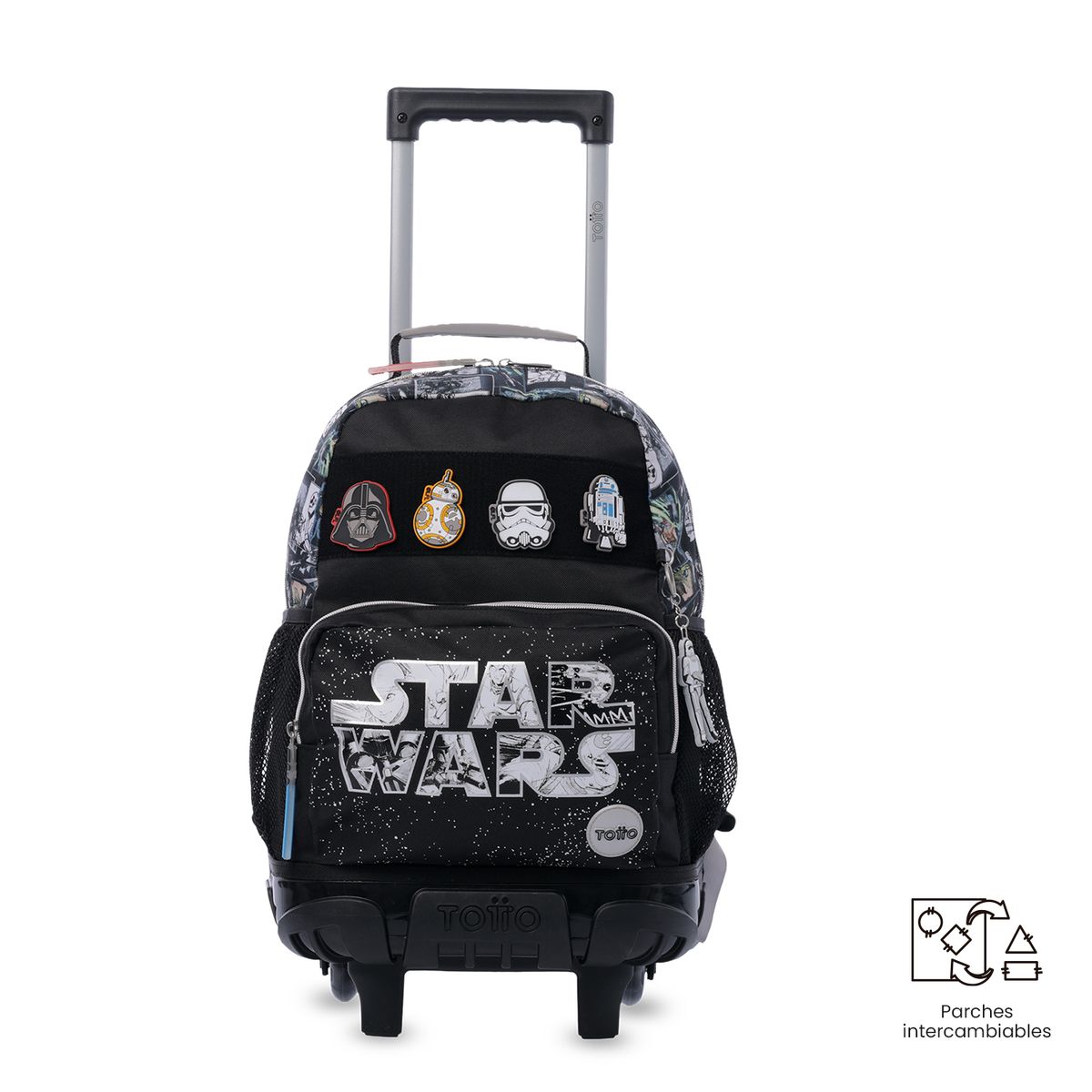 TOTTO - Morral Mochila Escolar Ruedas Star Wars Jedi M Negro Totto