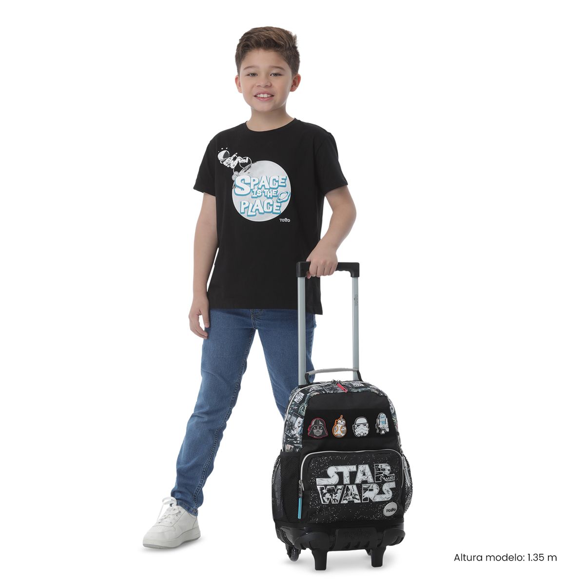 TOTTO - Morral Mochila Escolar Ruedas Star Wars Jedi M Negro Totto