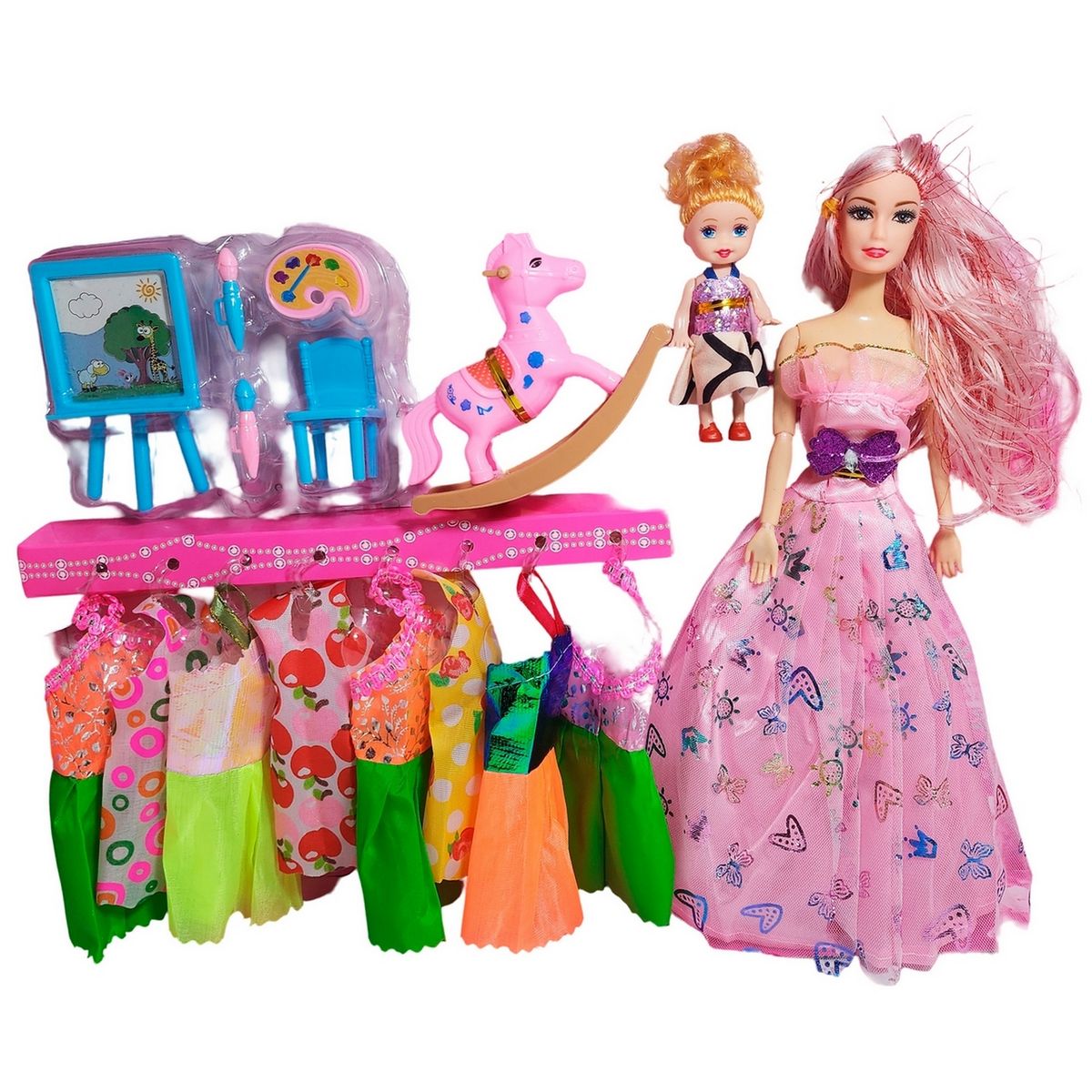 GENERICO - Muñeca Con Vestidos Con Hija Y Caballo Accesorios Juguete