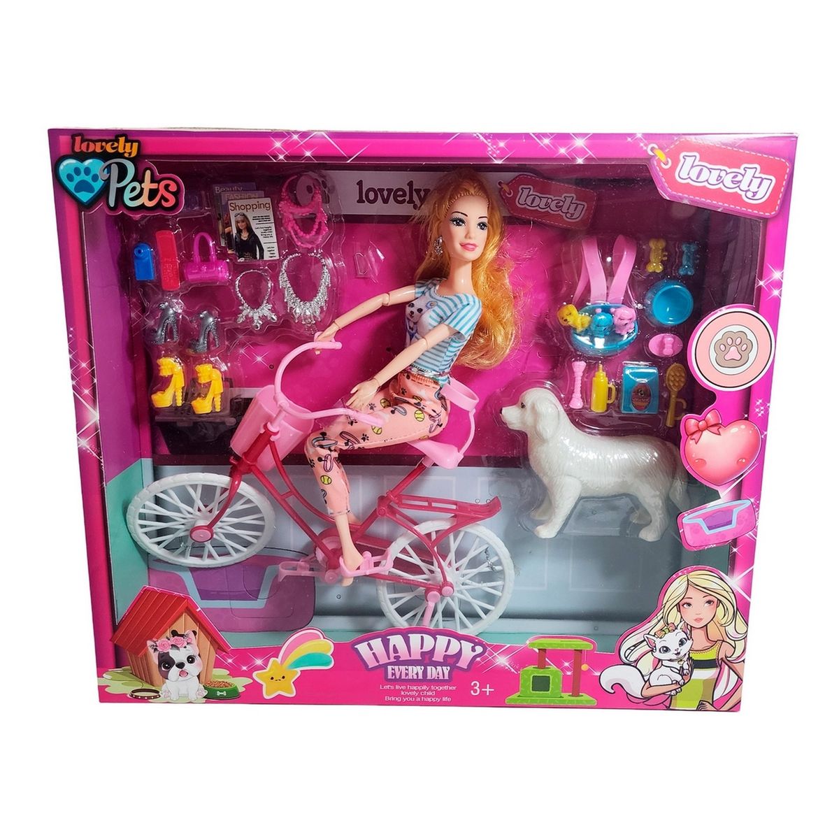 GENERICO - Muñeca En Bicicleta Juguete Niñas + Mascota Y Accesorios