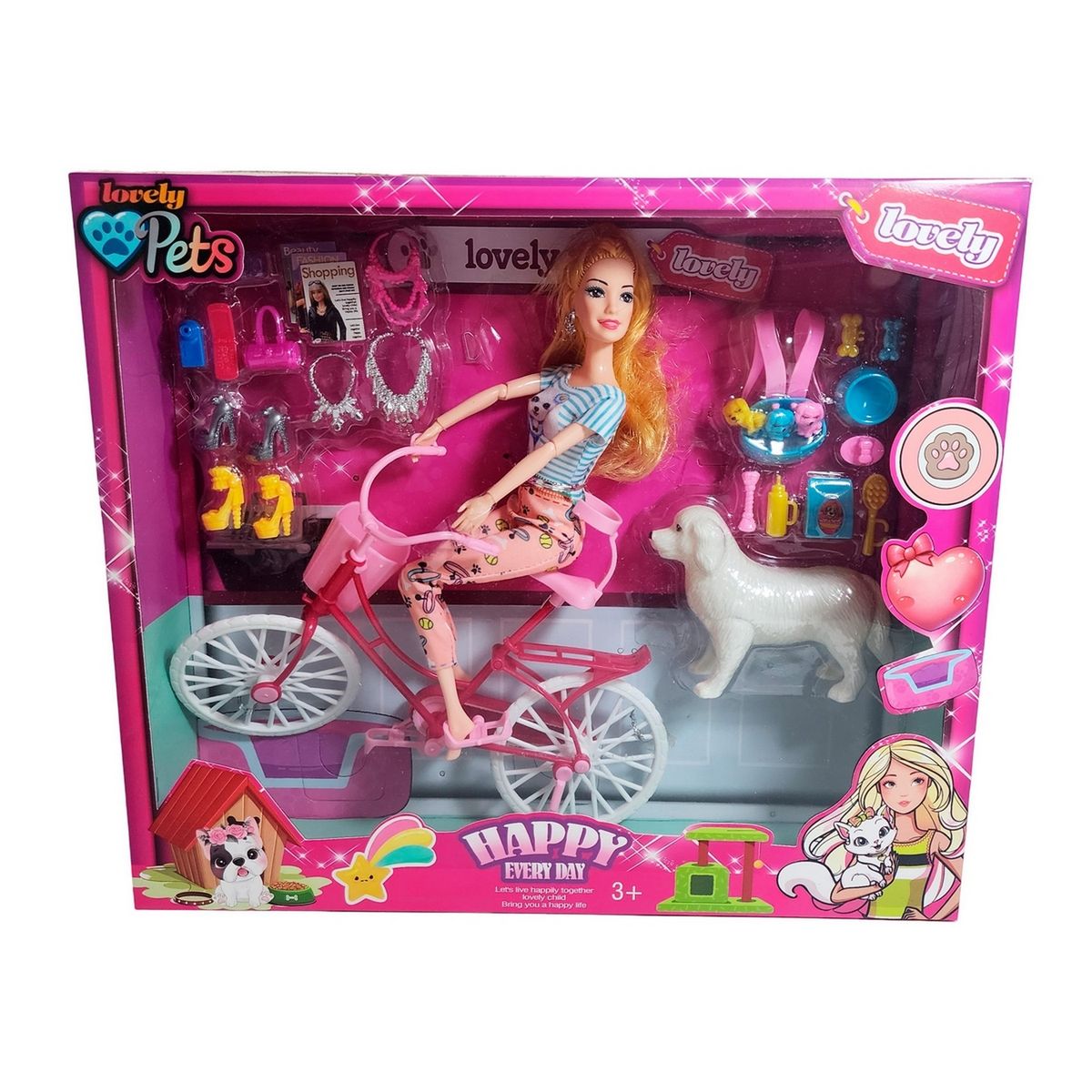 GENERICO - Muñeca En Bicicleta Juguete Niñas + Mascota Y Accesorios